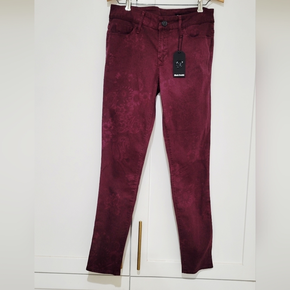 NWT Black Orchid Burgundy Black Jewel Floral Skinny Jeans | Size 29